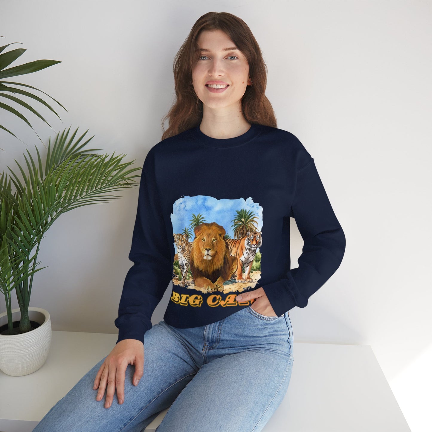 Men's Big Cats Graphic Crewneck Sweatshirt — Lion, Tiger & Cheetah