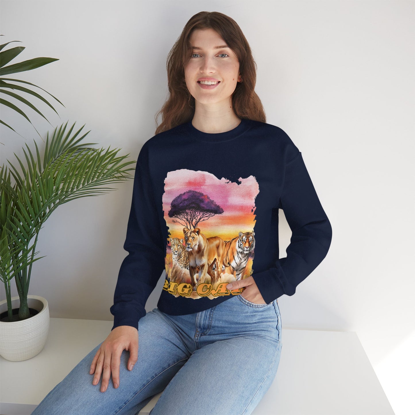 Women's Big Cats Trio Crewneck Sweatshirt — Cheetah, Lioness & Tiger