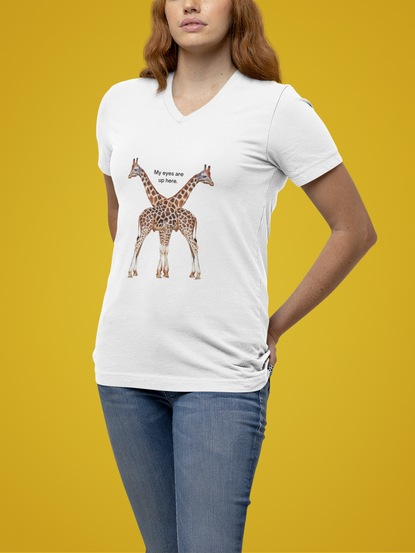 Women's Giraffe Humor V-Neck Tee for Animal Lovers