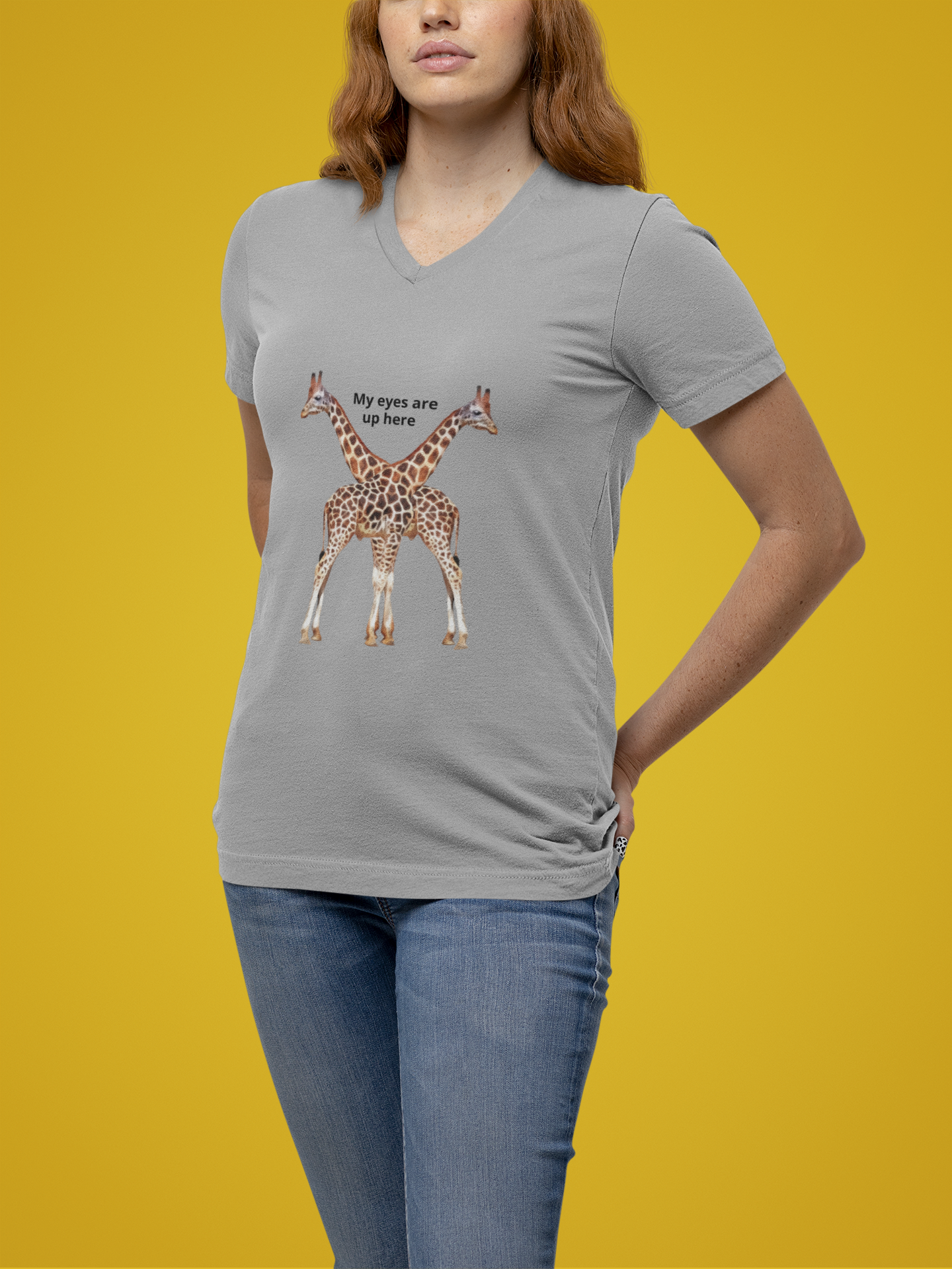 Women's Giraffe Humor V-Neck Tee for Animal Lovers