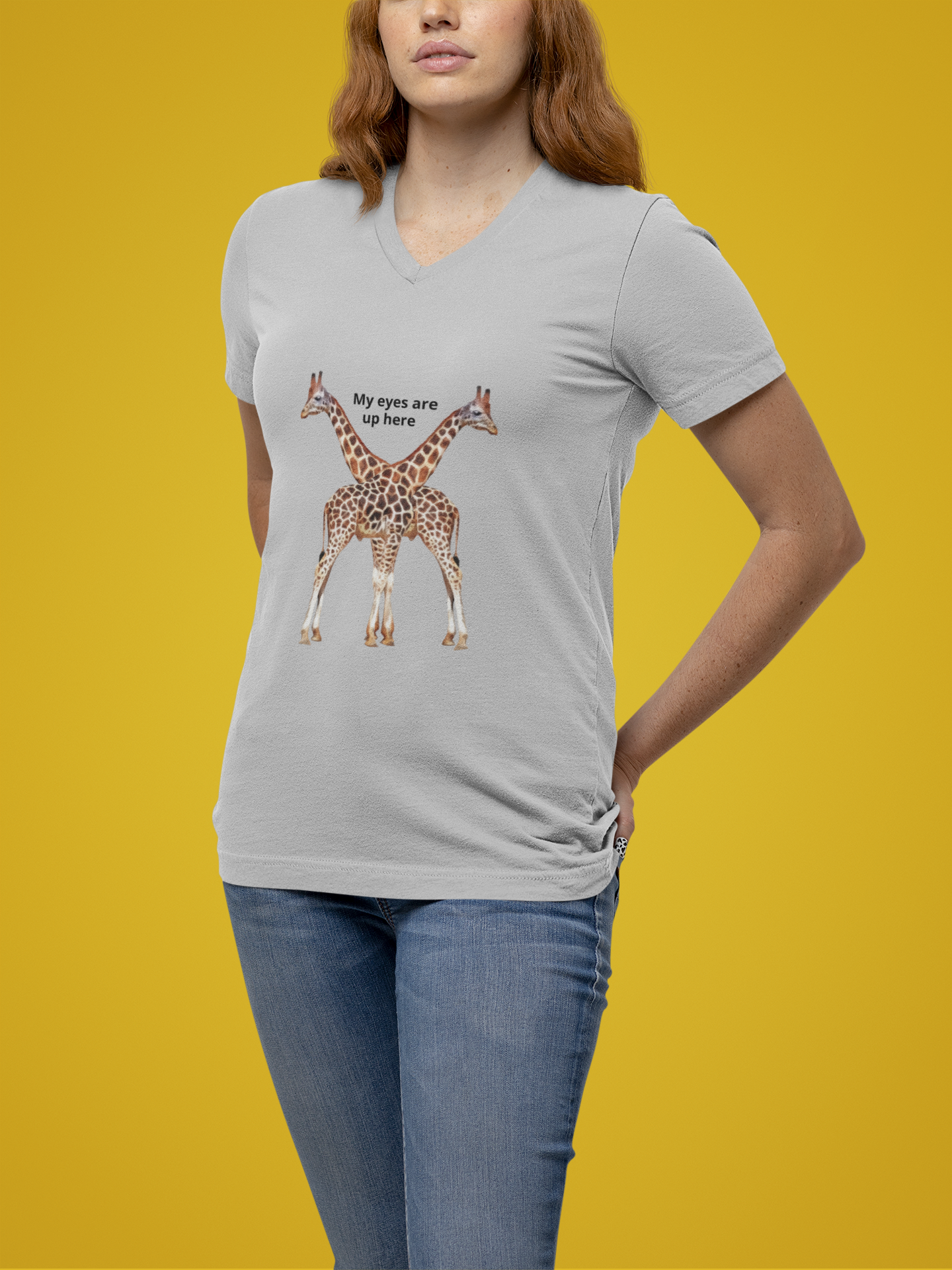 Women's Giraffe Humor V-Neck Tee for Animal Lovers