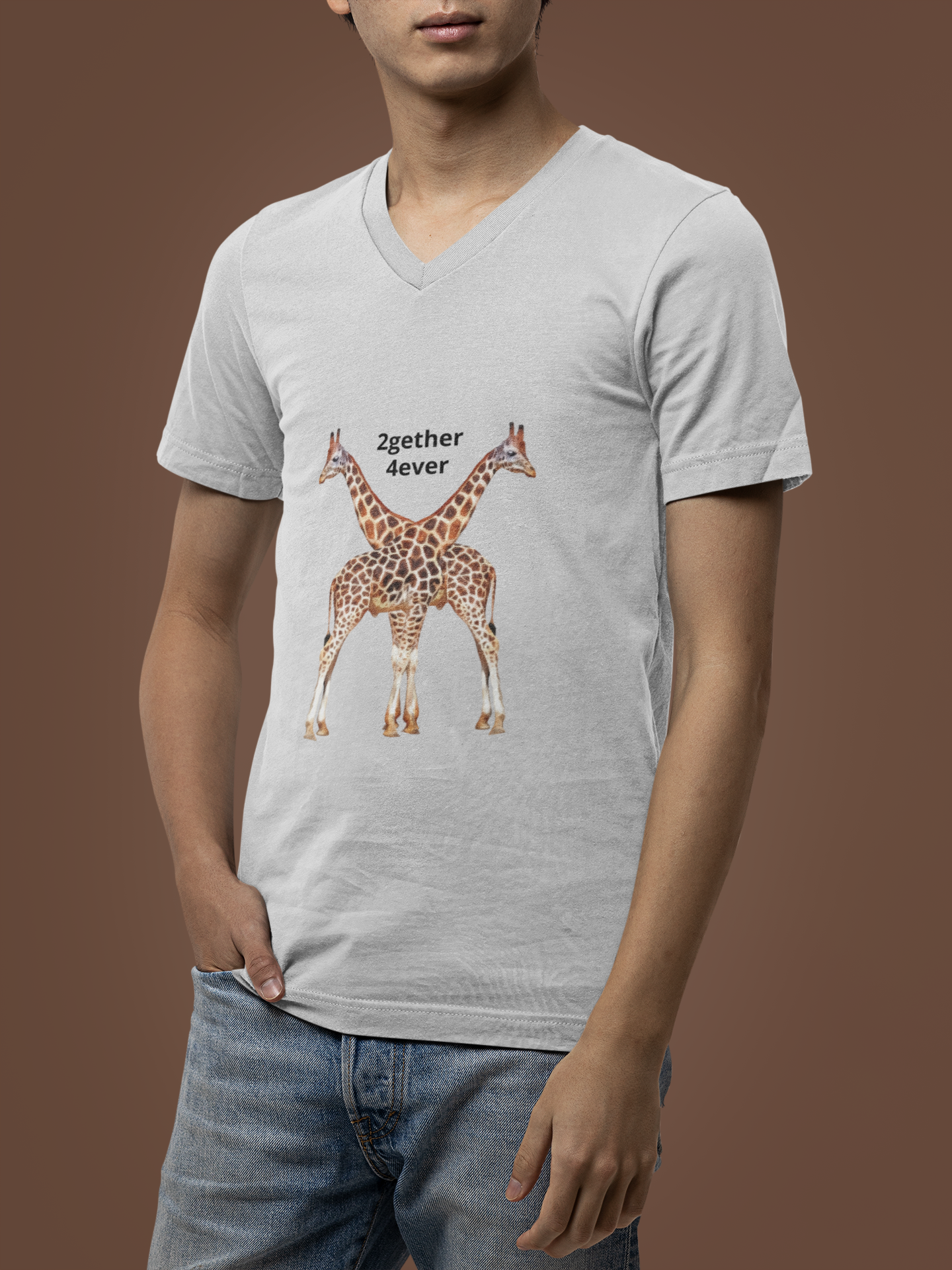Giraffe Couple Romantic Unisex V-Neck Tee for Animal Lovers