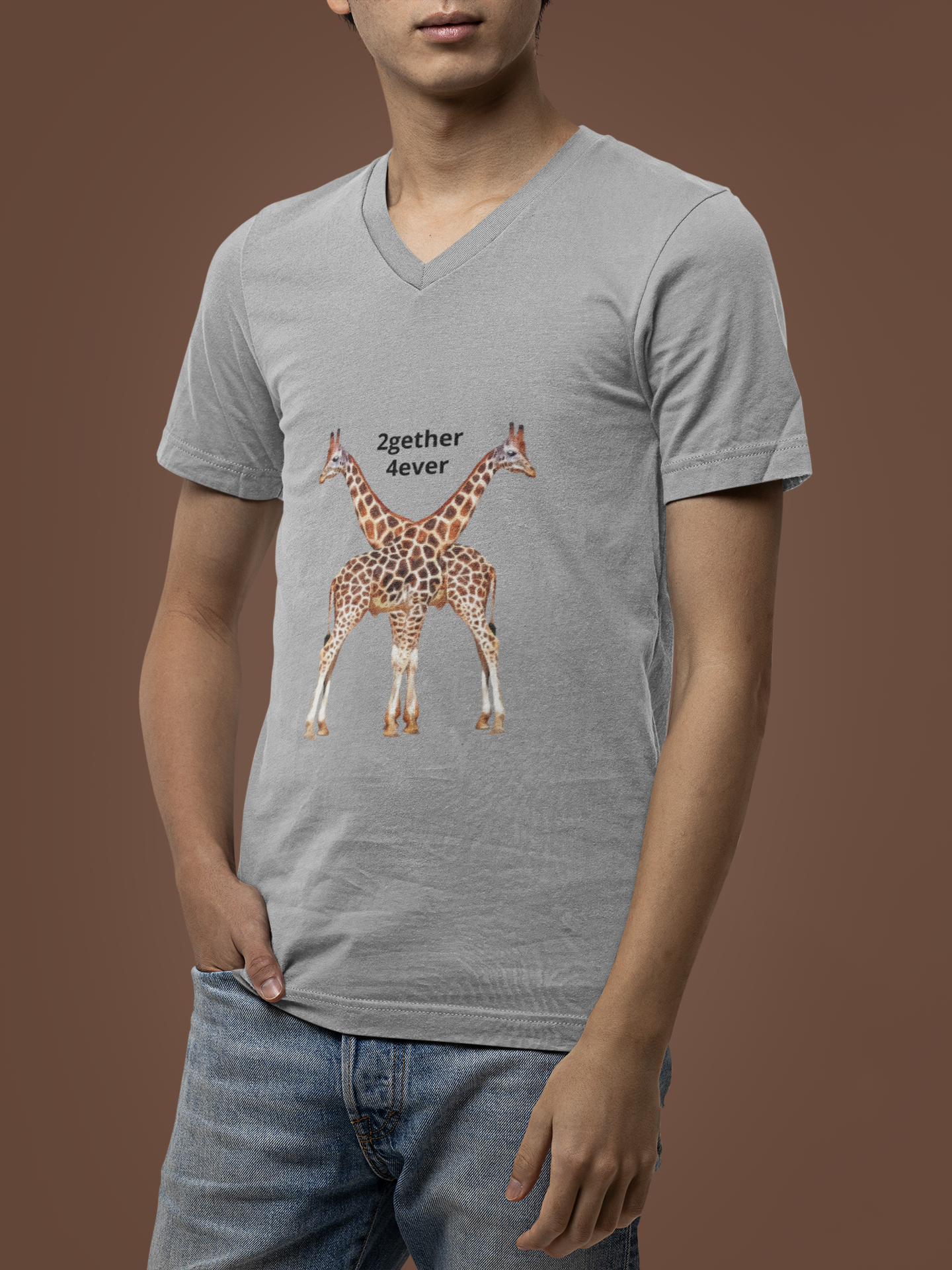 Giraffe Couple Romantic Unisex V-Neck Tee for Animal Lovers