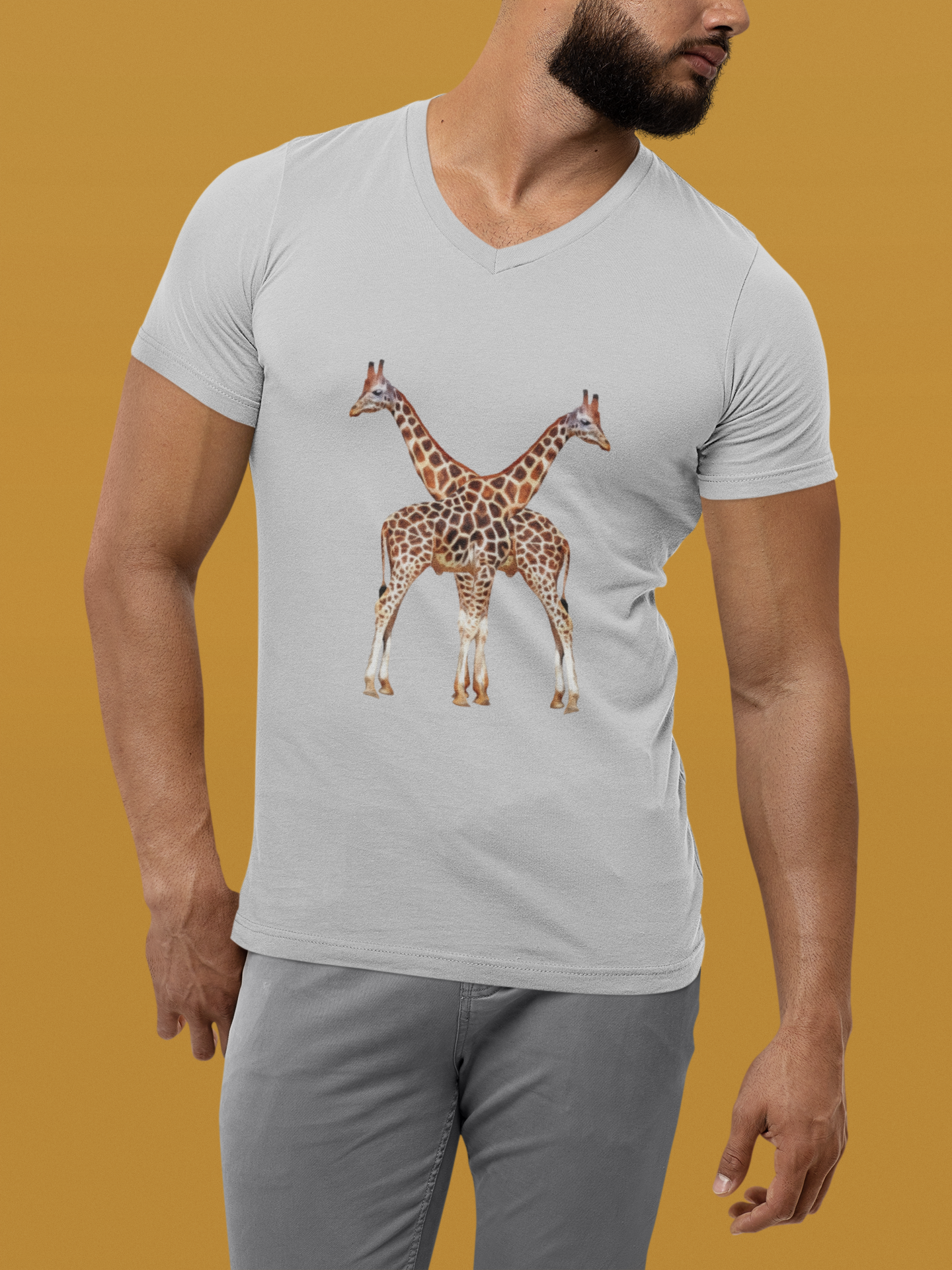 Unisex Giraffe Love V-Neck Tee for Animal Lovers