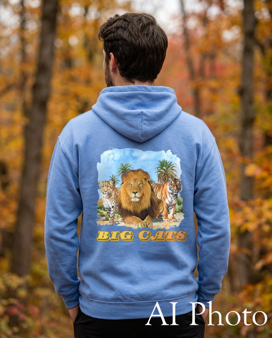 Men's Big Cats Trio Hooded Sweatshirt - Cheetah, Lion, and Tiger