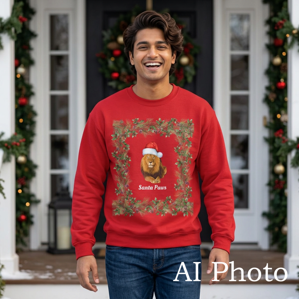 Lion Santa Paws Christmas Crewneck