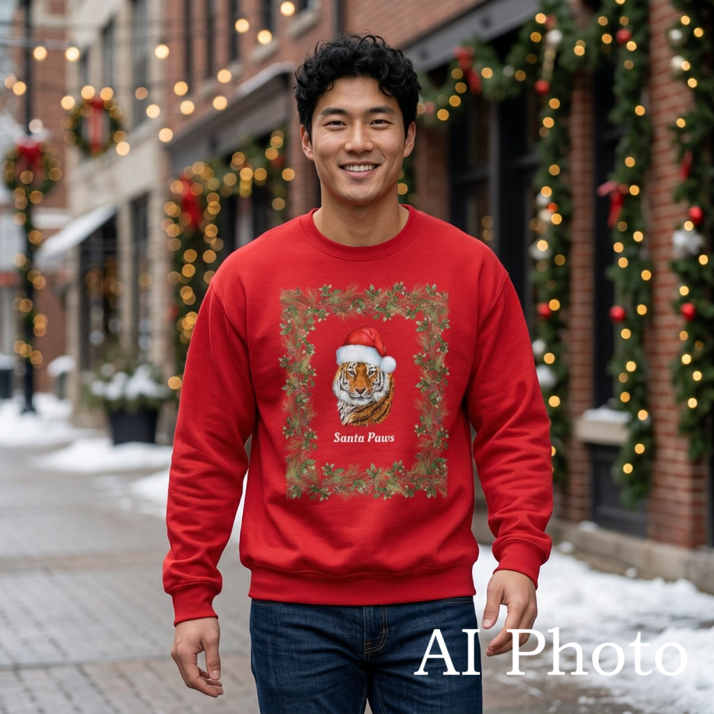 Men's Tiger Santa Paws Crewneck Sweatshirt