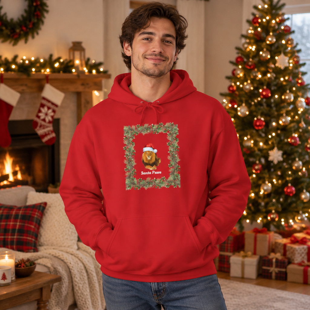 Men's Lion Santa Paws Hooded Sweatshirt