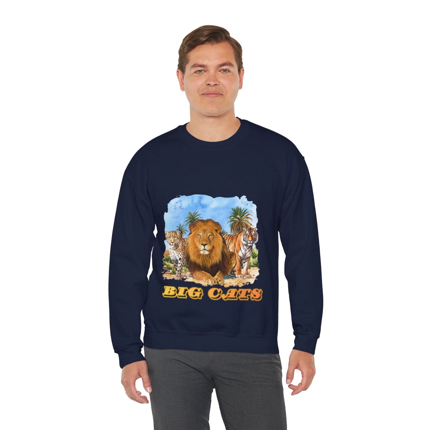 Men's Big Cats Trio Crewneck Sweatshirt - Cheetah, Lion & Tiger