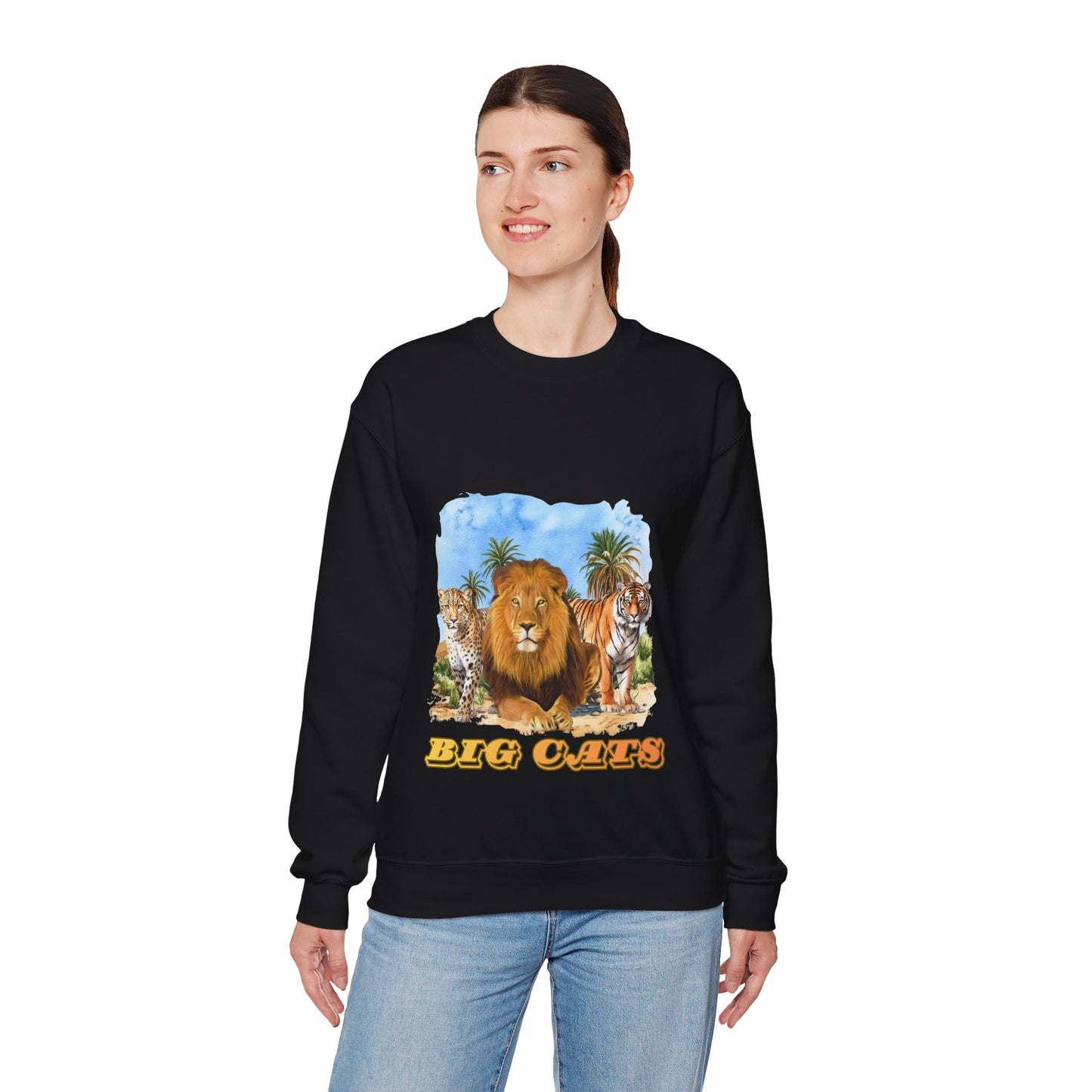 Men's Big Cats Graphic Crewneck Sweatshirt — Lion, Tiger & Cheetah