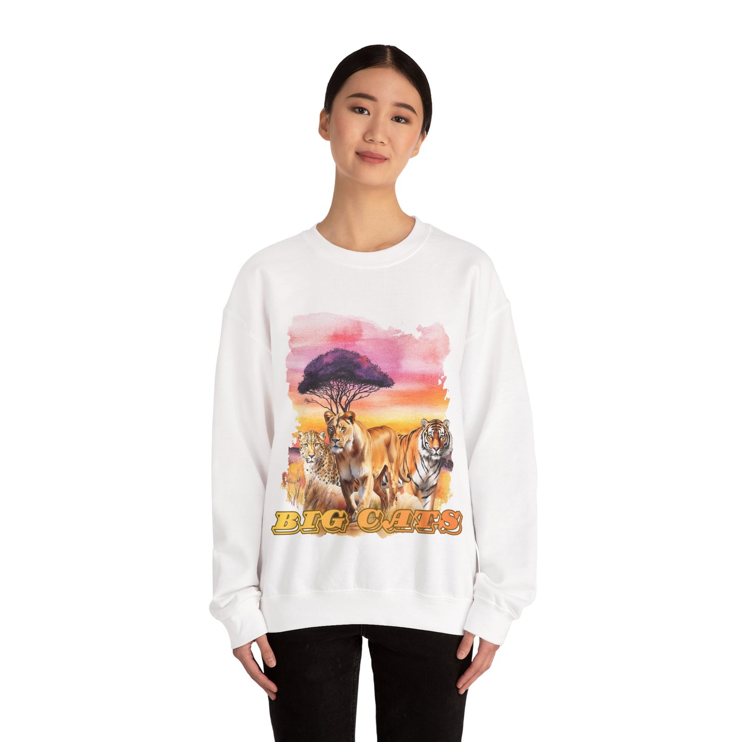 Women's Big Cats Trio Crewneck Sweatshirt — Cheetah, Lioness & Tiger