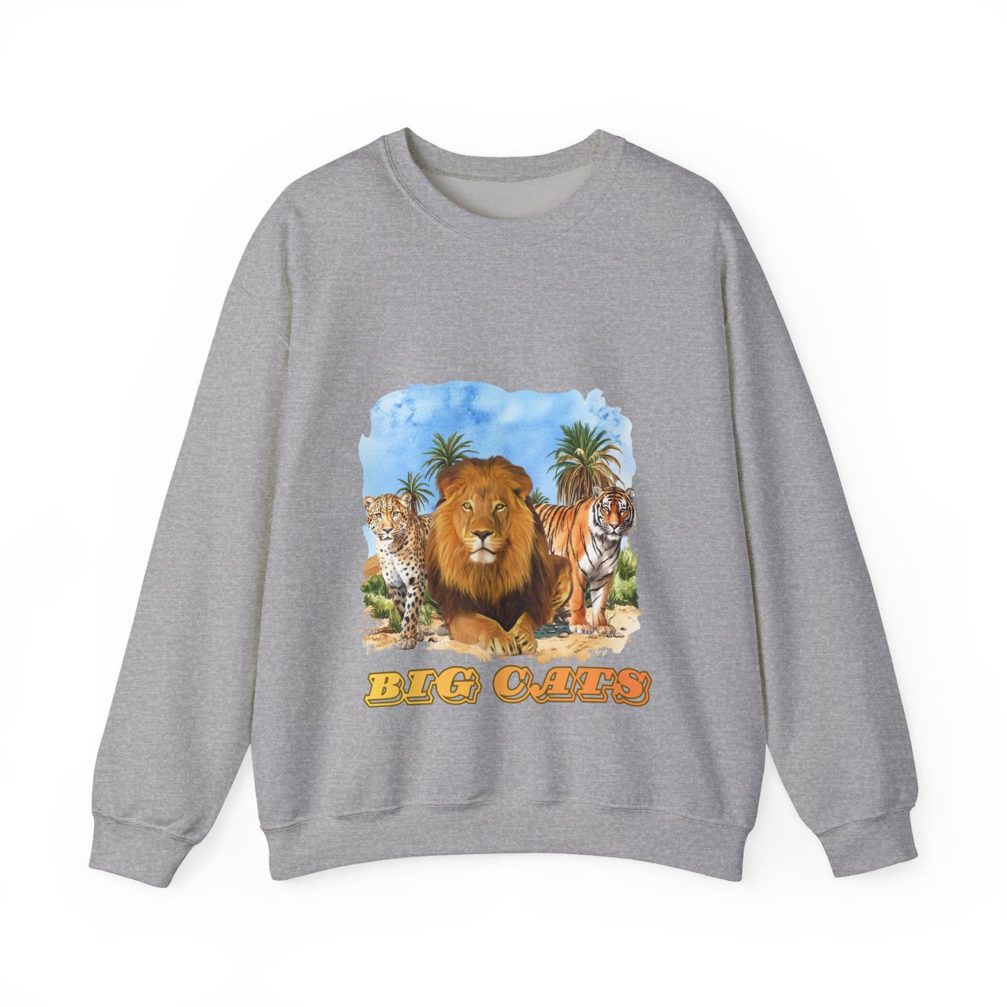 Men's Big Cats Graphic Crewneck Sweatshirt — Lion, Tiger & Cheetah