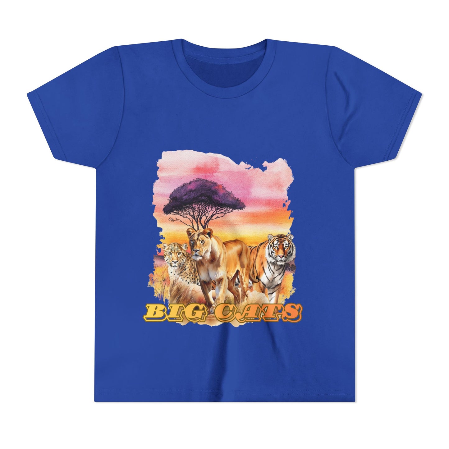 Girls Big Cats Trio Graphic Kids T-Shirt (Lion, Tiger, Cheetah)