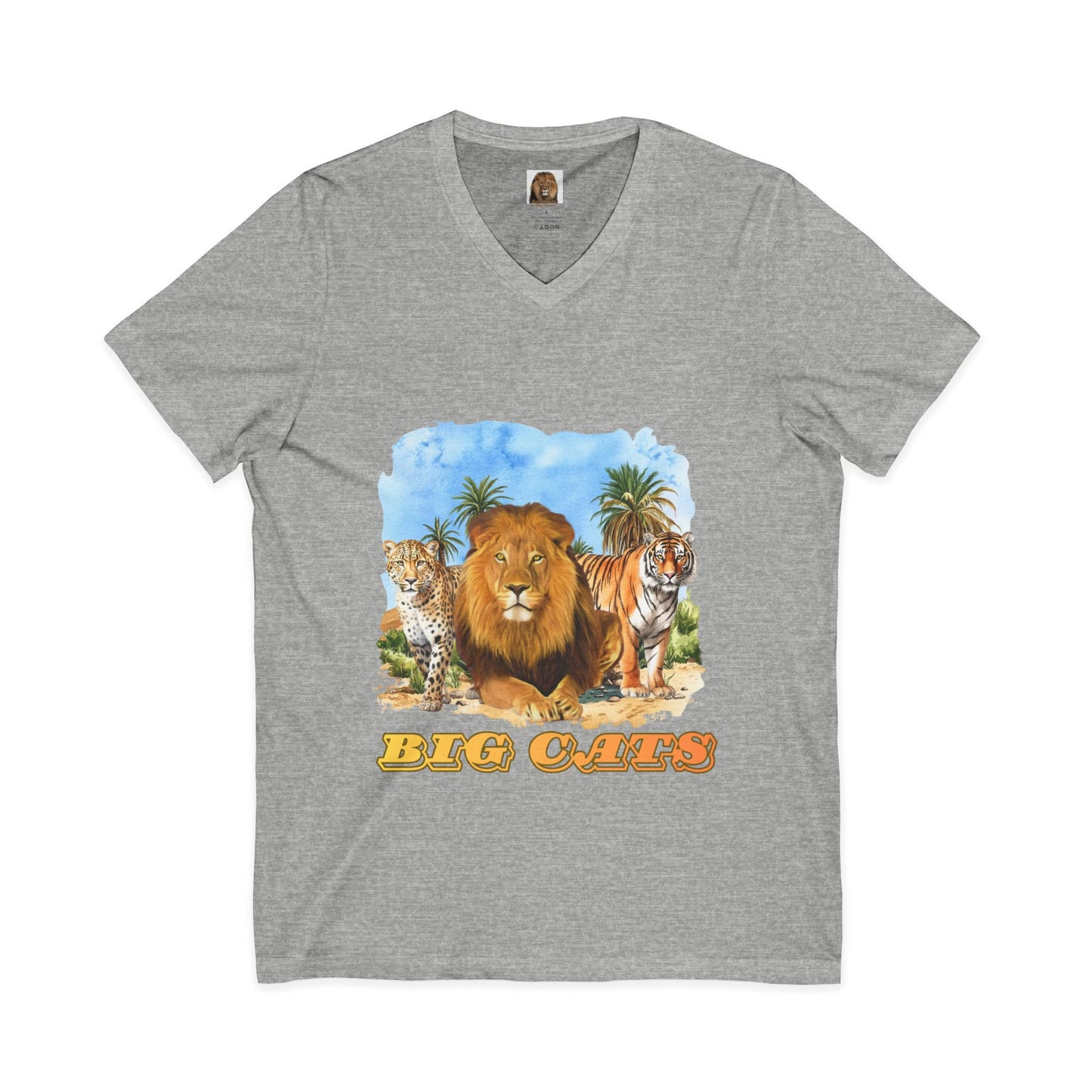 Men's Big Cats V-Neck Tee — Lion, Cheetah & Tiger Graphic