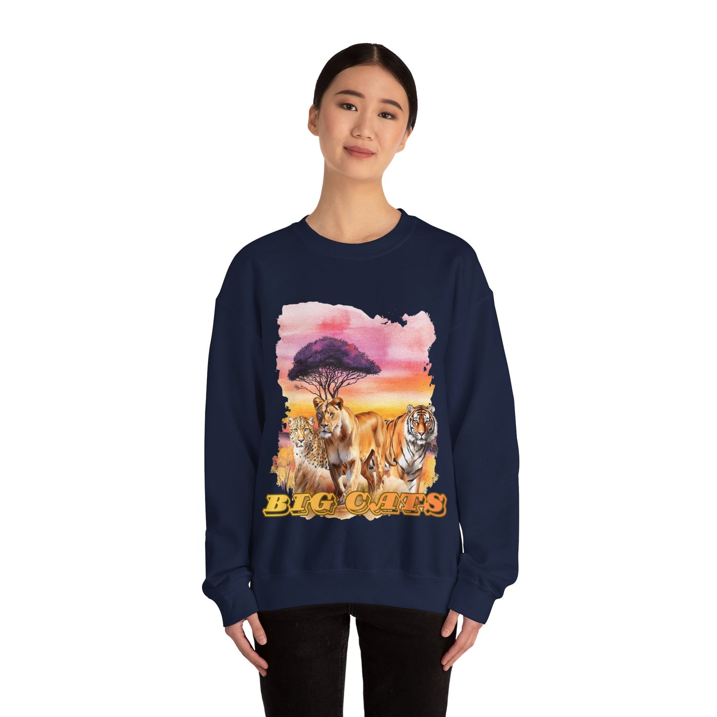 Women's Big Cats Trio Crewneck Sweatshirt — Cheetah, Lioness & Tiger