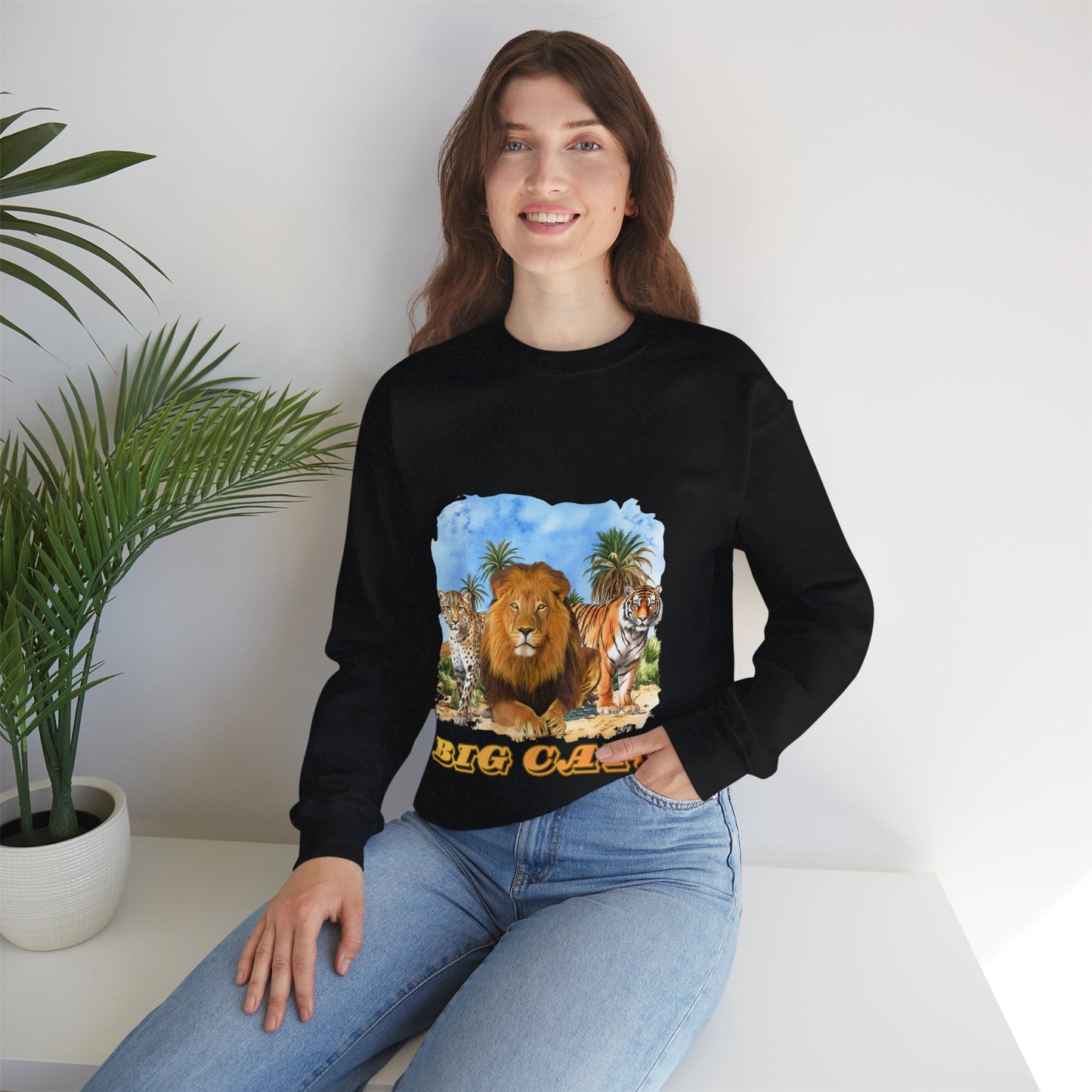 Men's Big Cats Graphic Crewneck Sweatshirt — Lion, Tiger & Cheetah