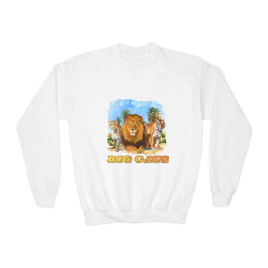 Boy's Big Cats Trio Crewneck Sweatshirt - Cheetah, Lion, and Tiger Graphic