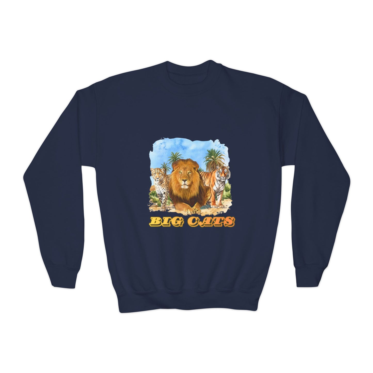 Boy's Big Cats Trio Crewneck Sweatshirt - Cheetah, Lion, and Tiger Graphic