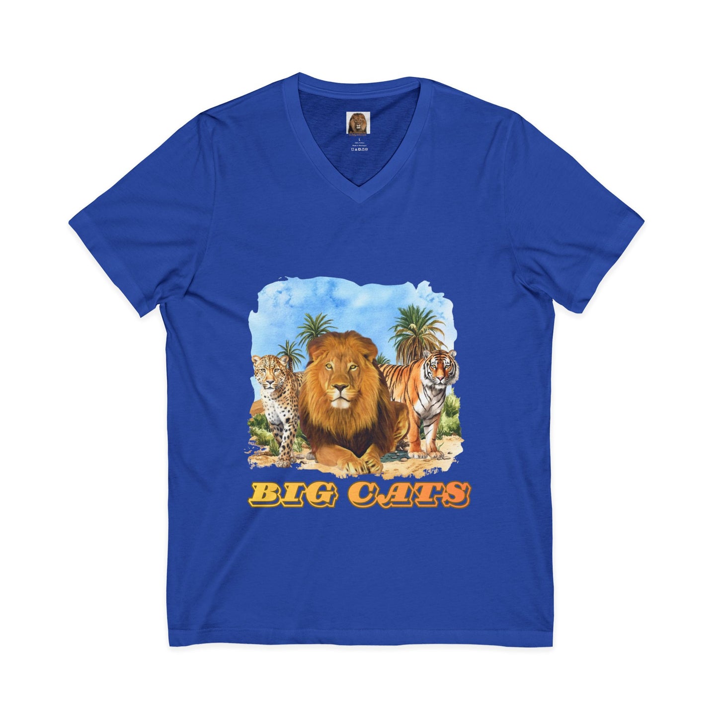 Men's Big Cats V-Neck Tee — Lion, Cheetah & Tiger Graphic