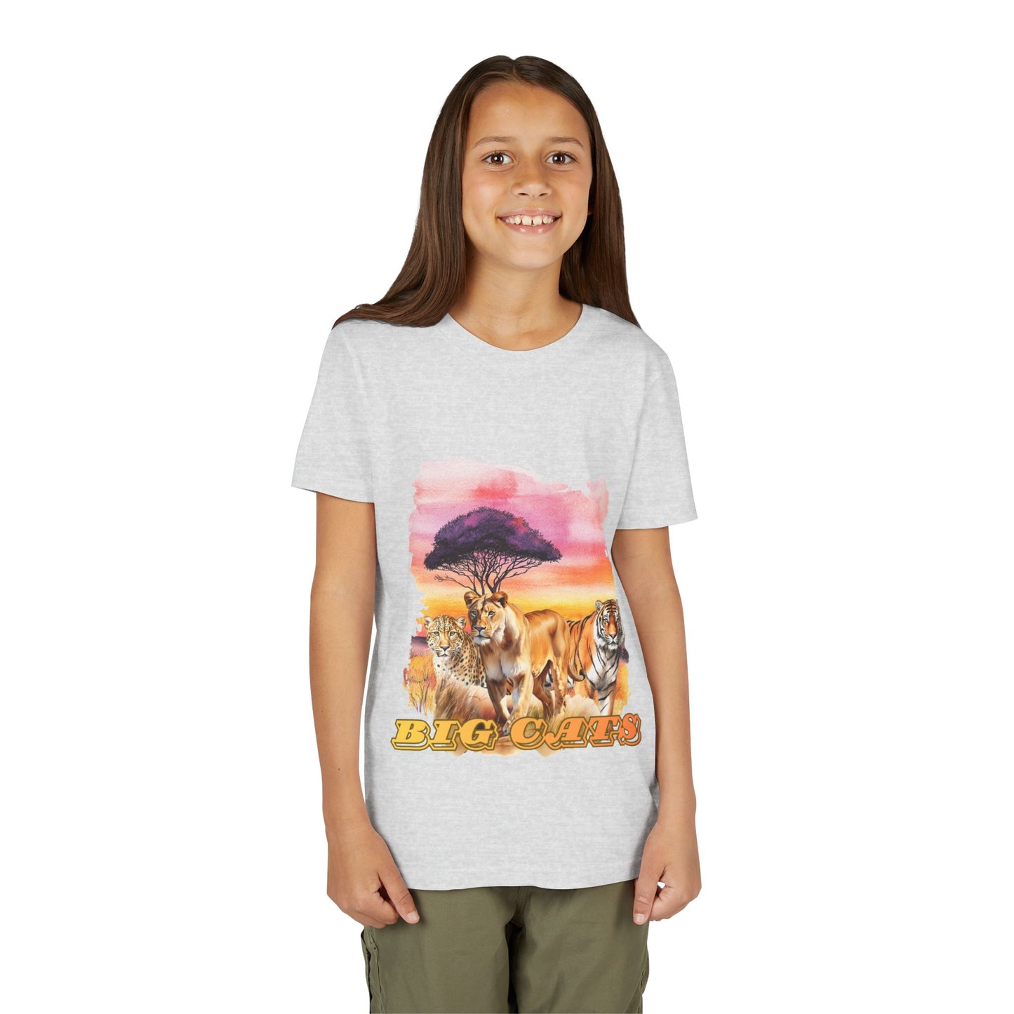 Girls Big Cats Trio Graphic Kids T-Shirt (Lion, Tiger, Cheetah)