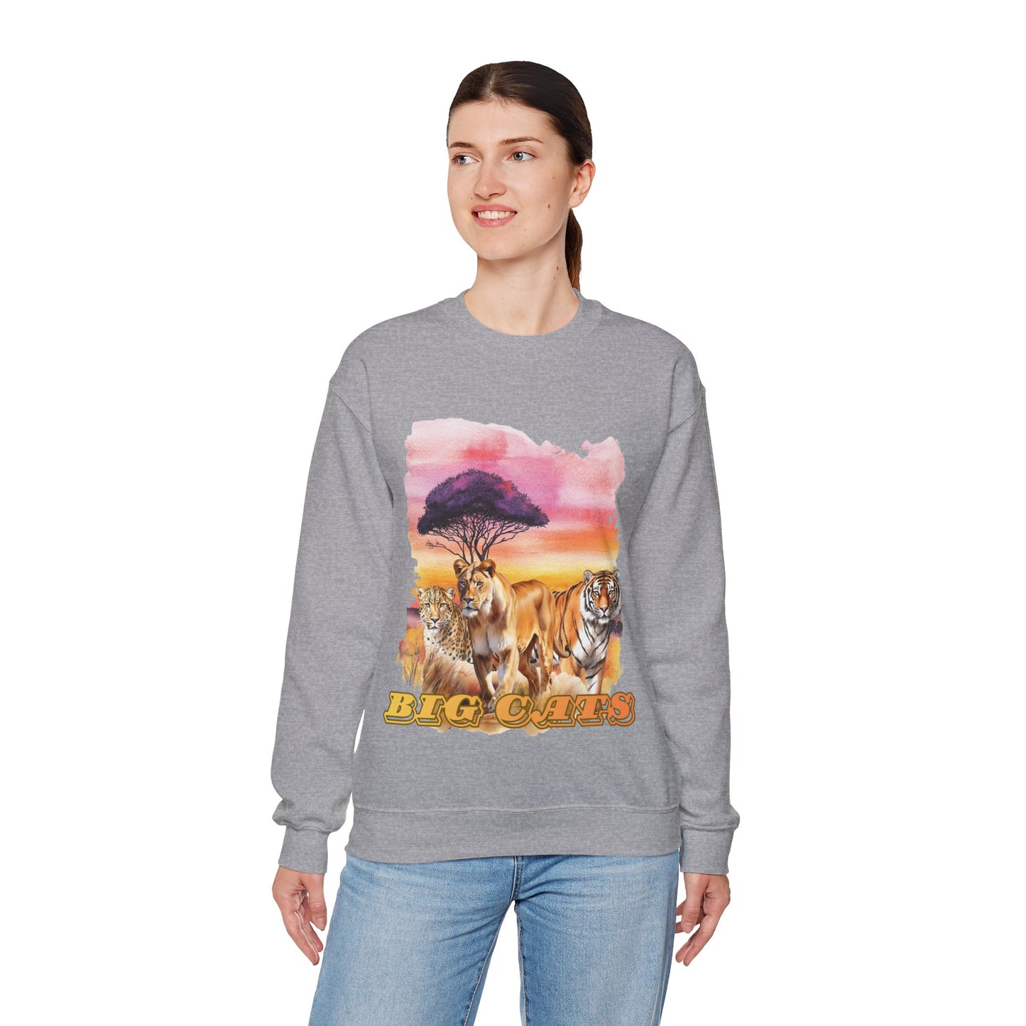 Women's Big Cats Trio Crewneck Sweatshirt — Cheetah, Lioness & Tiger