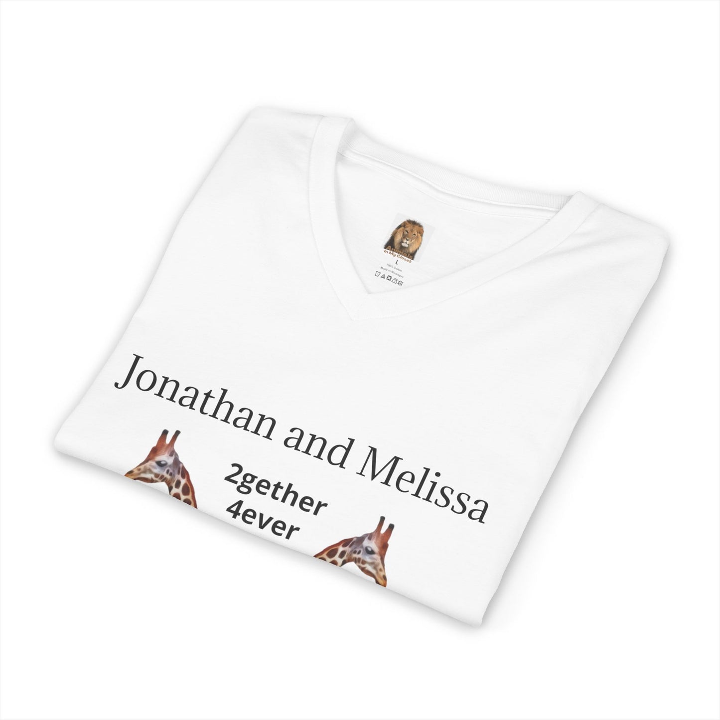 Personalized Giraffe Couple Romantic Unisex V-Neck Tee for Animal Lovers