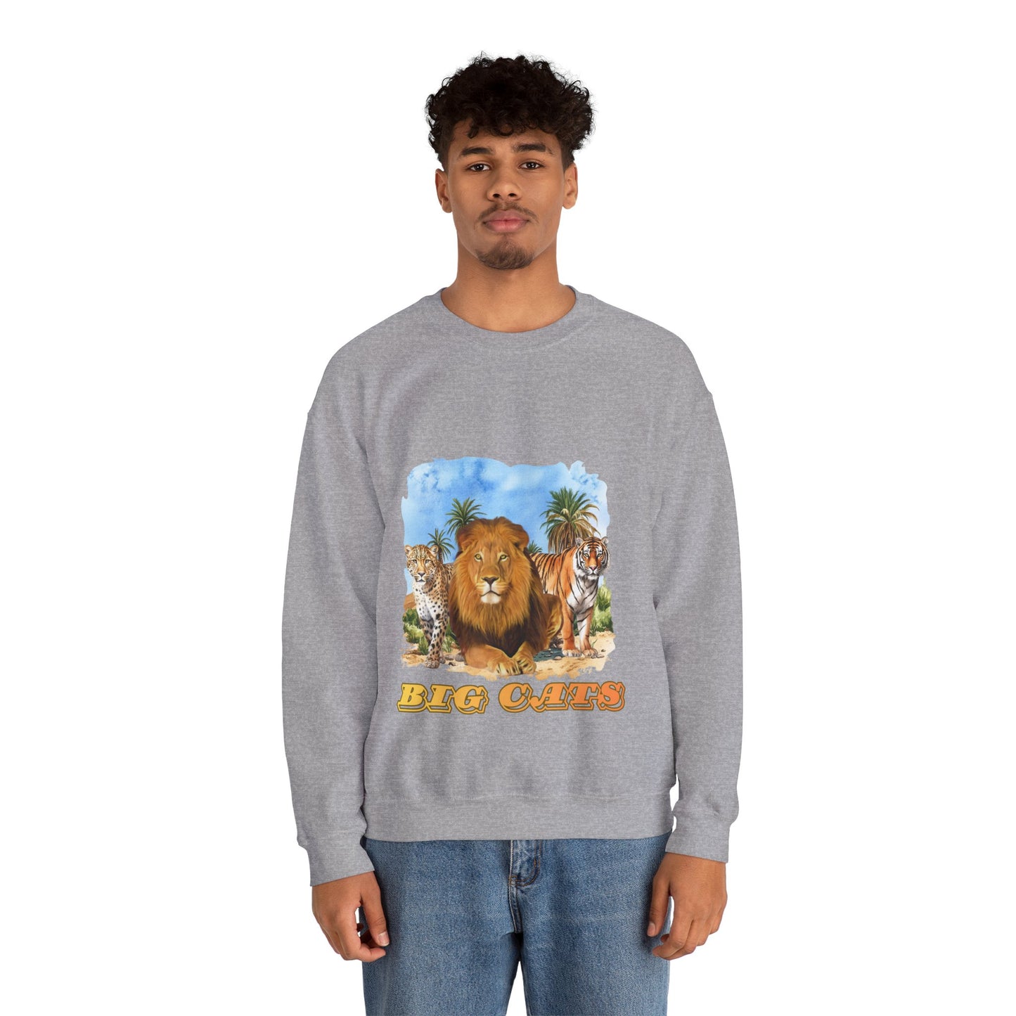 Men's Big Cats Graphic Crewneck Sweatshirt — Lion, Tiger & Cheetah