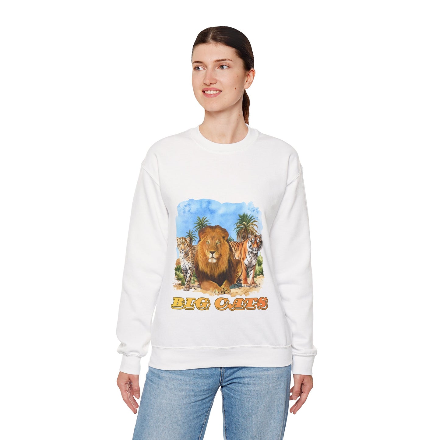 Men's Big Cats Graphic Crewneck Sweatshirt — Lion, Tiger & Cheetah