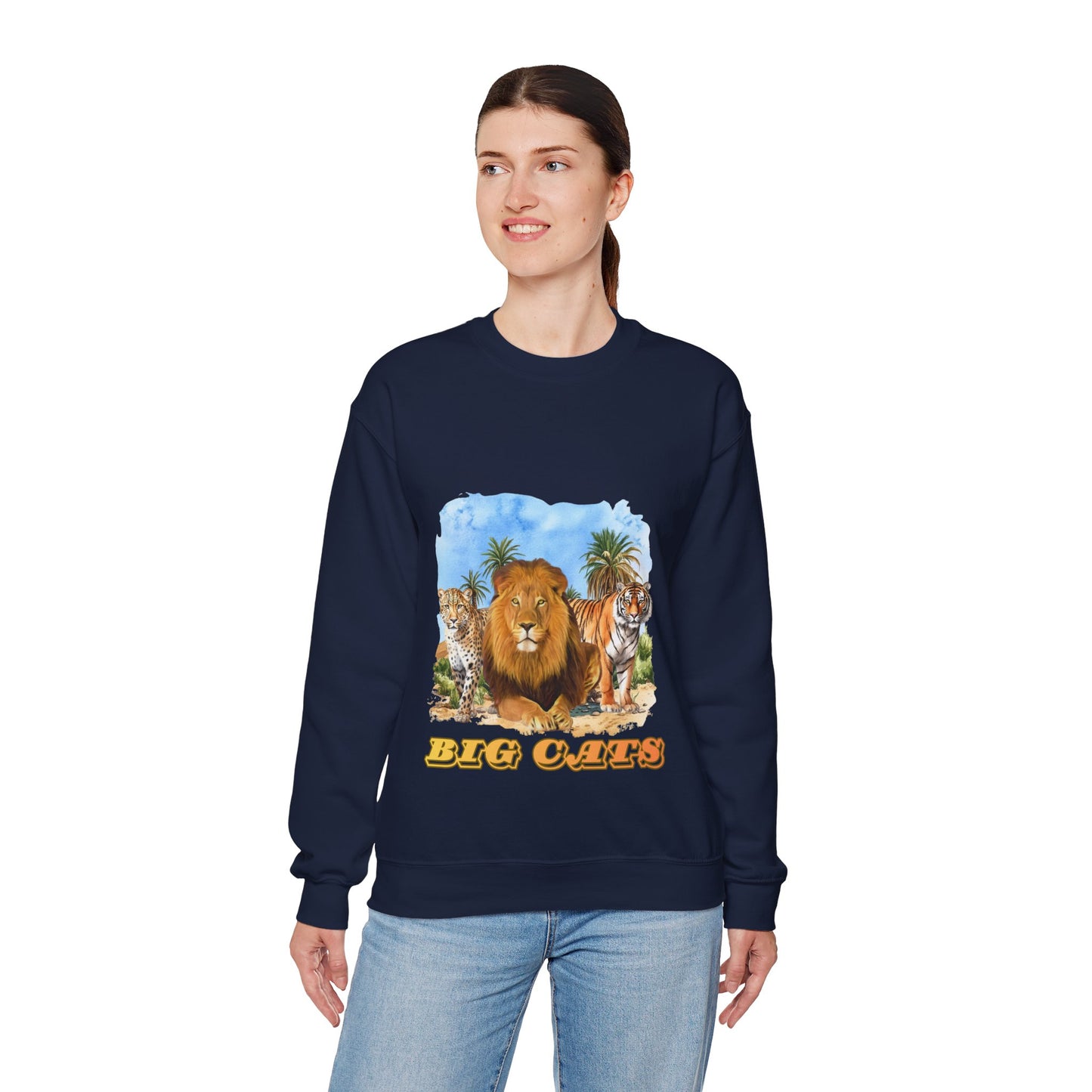 Men's Big Cats Graphic Crewneck Sweatshirt — Lion, Tiger & Cheetah