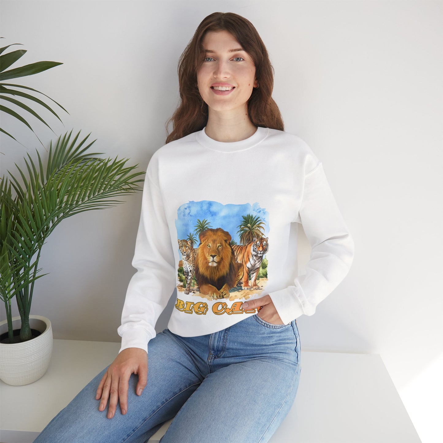 Men's Big Cats Graphic Crewneck Sweatshirt — Lion, Tiger & Cheetah