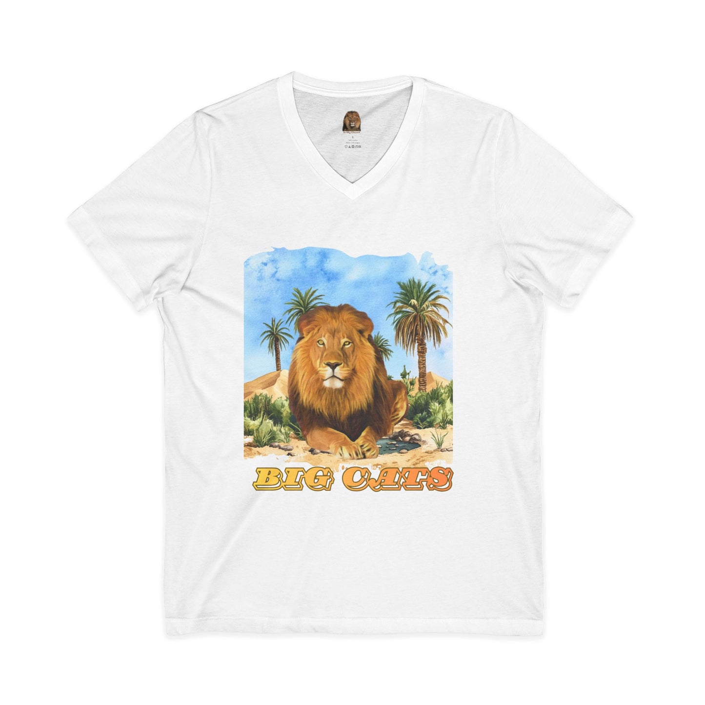 Men's Lion Big Cats Short Sleeve V-Neck Tee
