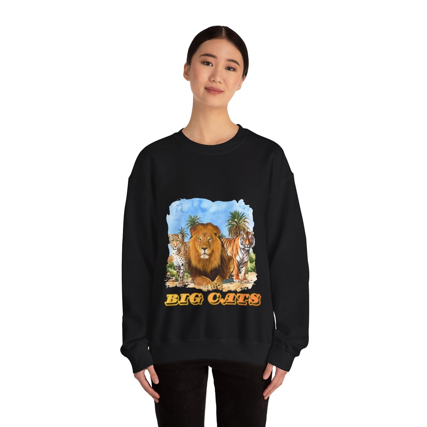 Men's Big Cats Graphic Crewneck Sweatshirt — Lion, Tiger & Cheetah