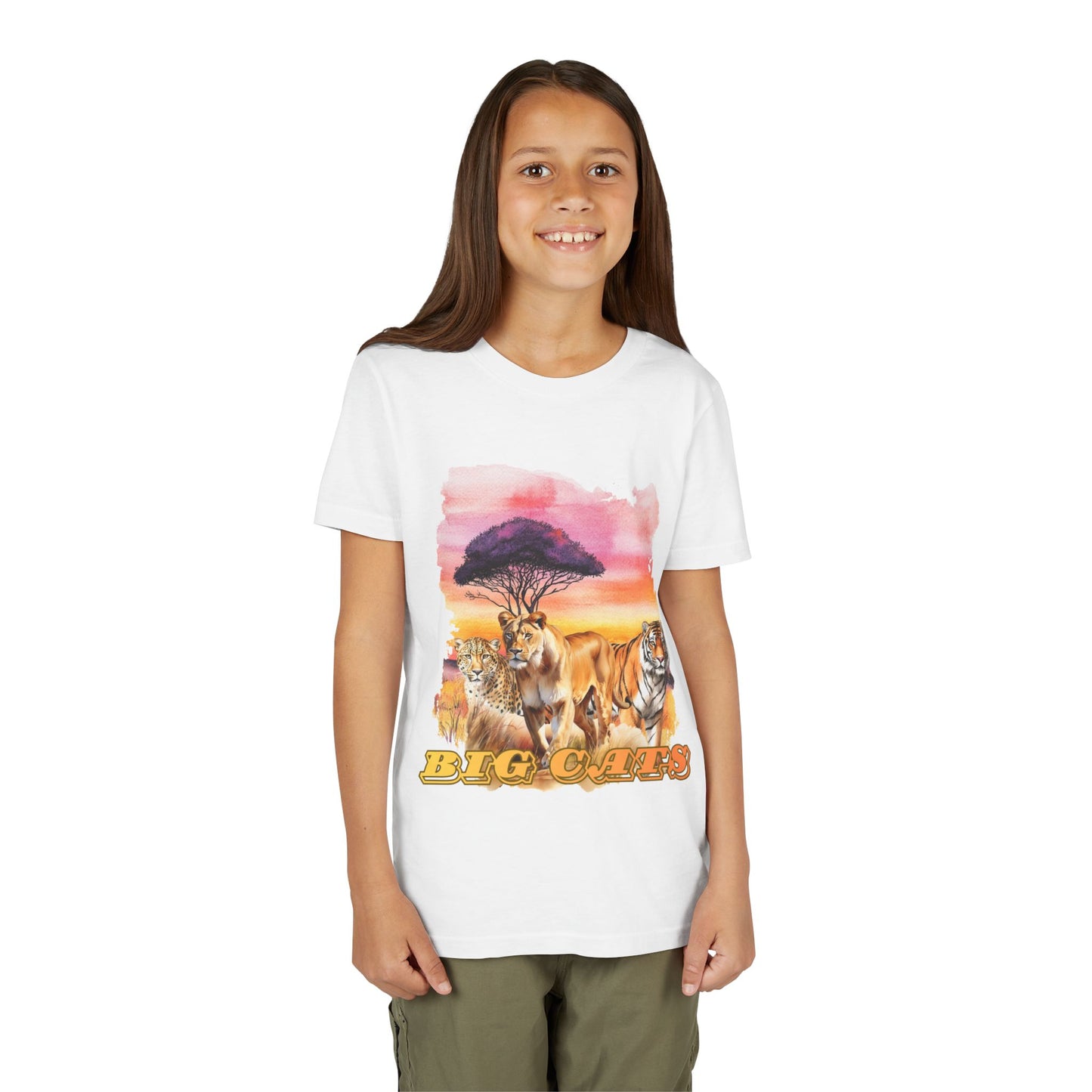 Girls Big Cats Trio Short Sleeve Tee (Lion, Tiger, Cheetah)