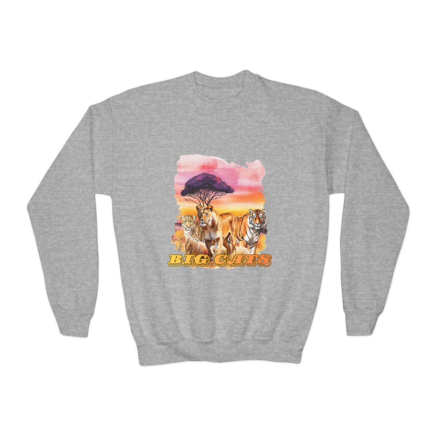 Girls Trio Big Cats Crewneck Sweatshirt - Cheetah, Lioness and Tiger