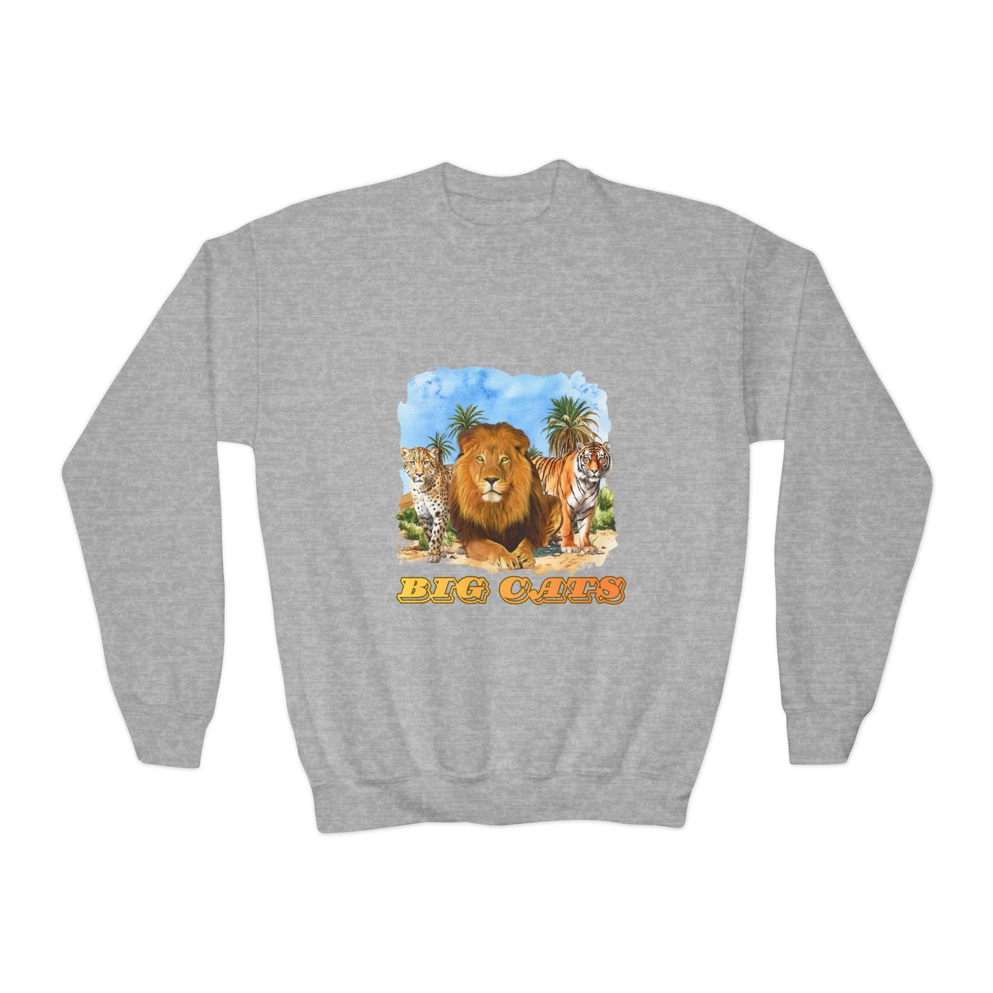 Boy's Big Cats Trio Crewneck Sweatshirt - Cheetah, Lion, and Tiger Graphic