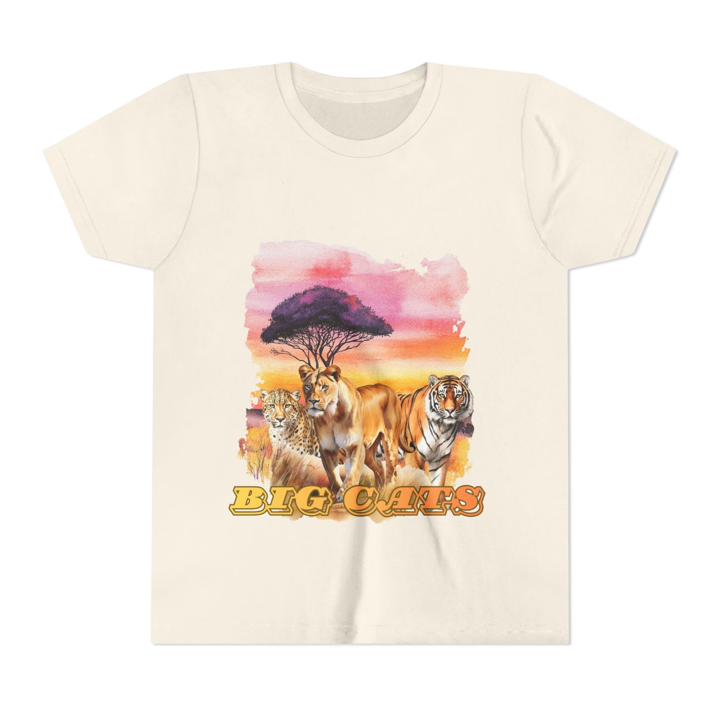 Girls Big Cats Trio Graphic Kids T-Shirt (Lion, Tiger, Cheetah)
