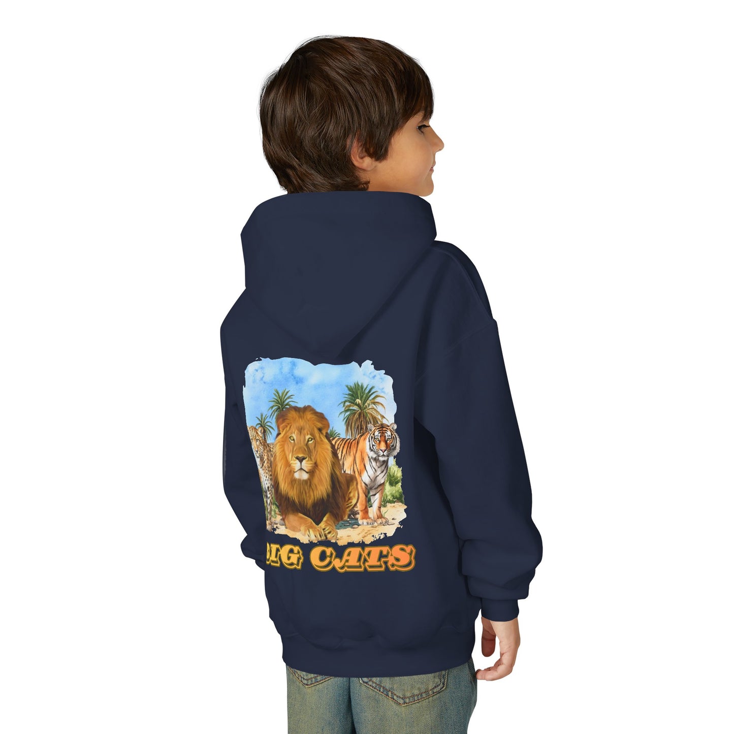 Boys Big Cats Trio Hooded Sweatshirt - Cheetah, Lion and Tiger