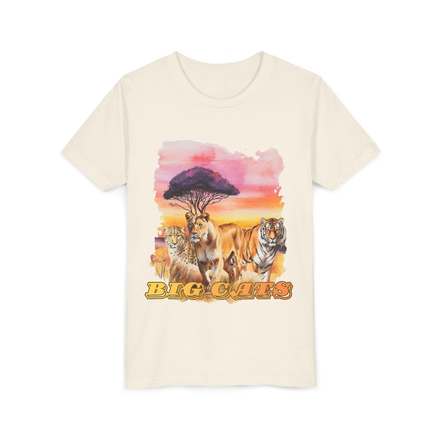 Girls Big Cats Trio Short Sleeve Tee (Lion, Tiger, Cheetah)