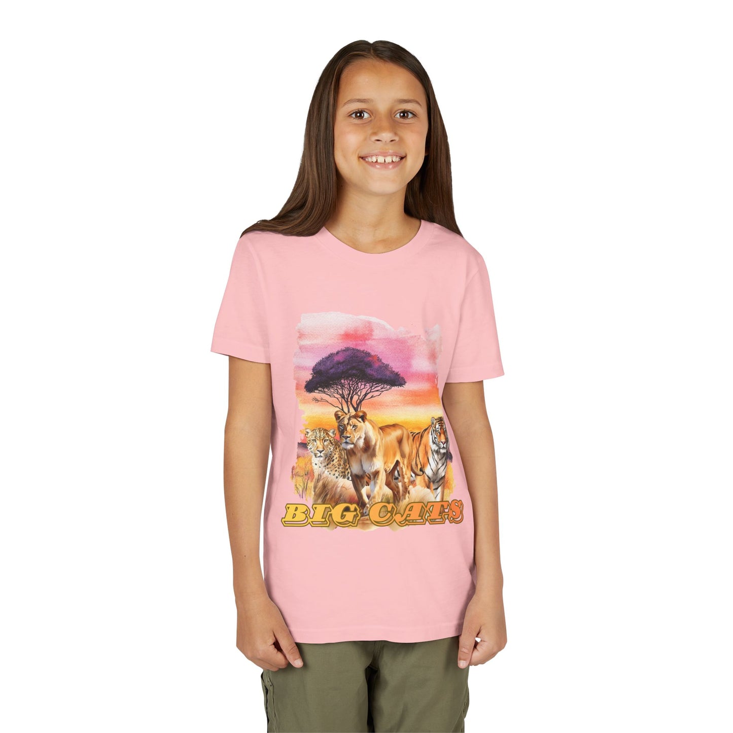 Girls Big Cats Trio Short Sleeve Tee (Lion, Tiger, Cheetah)