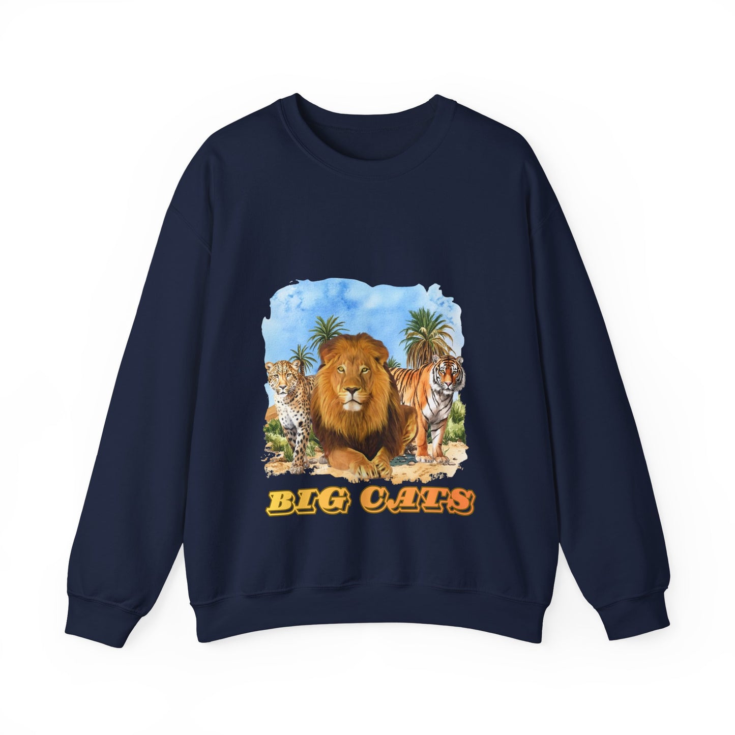 Men's Big Cats Graphic Crewneck Sweatshirt — Lion, Tiger & Cheetah