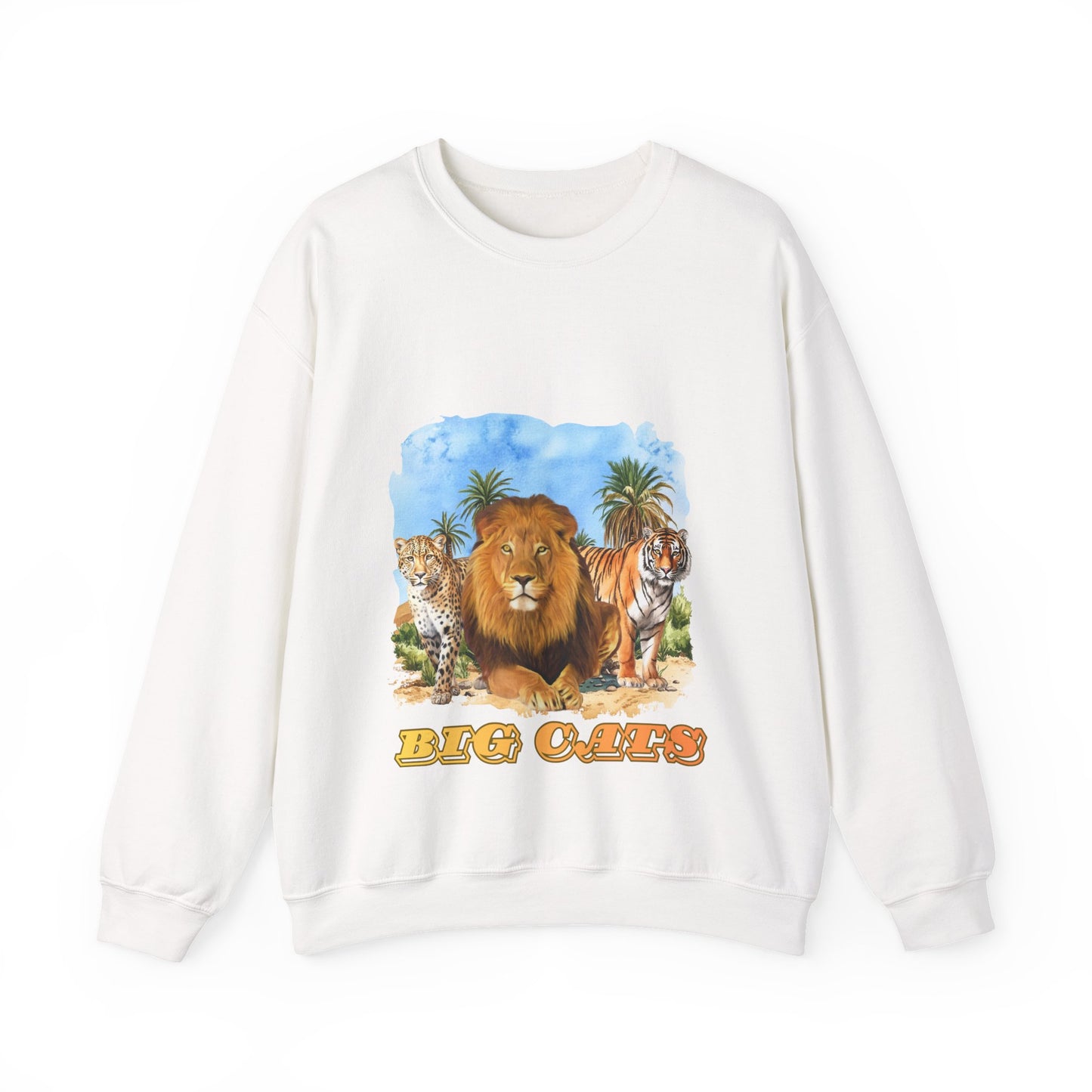 Men's Big Cats Graphic Crewneck Sweatshirt — Lion, Tiger & Cheetah