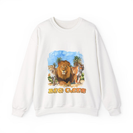 Men's Big Cats Graphic Crewneck Sweatshirt — Lion, Tiger & Cheetah