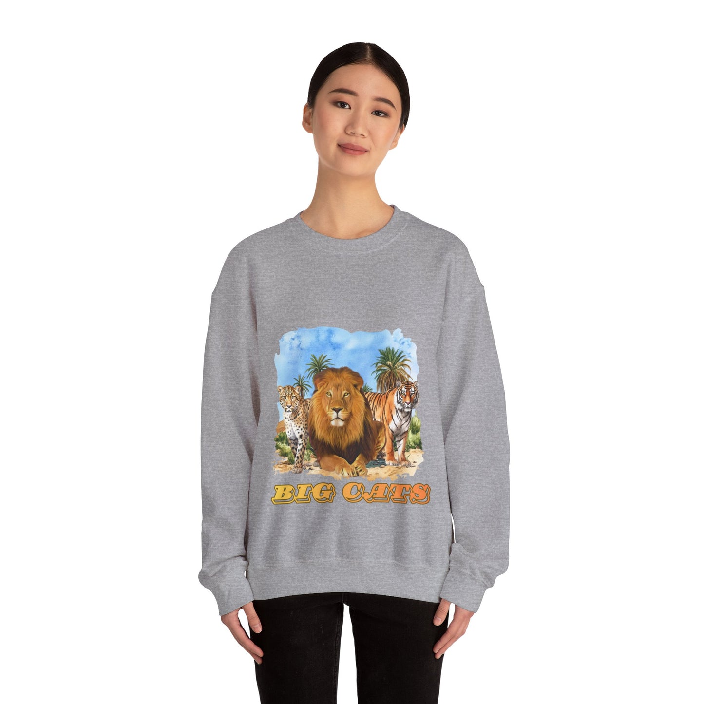 Men's Big Cats Graphic Crewneck Sweatshirt — Lion, Tiger & Cheetah