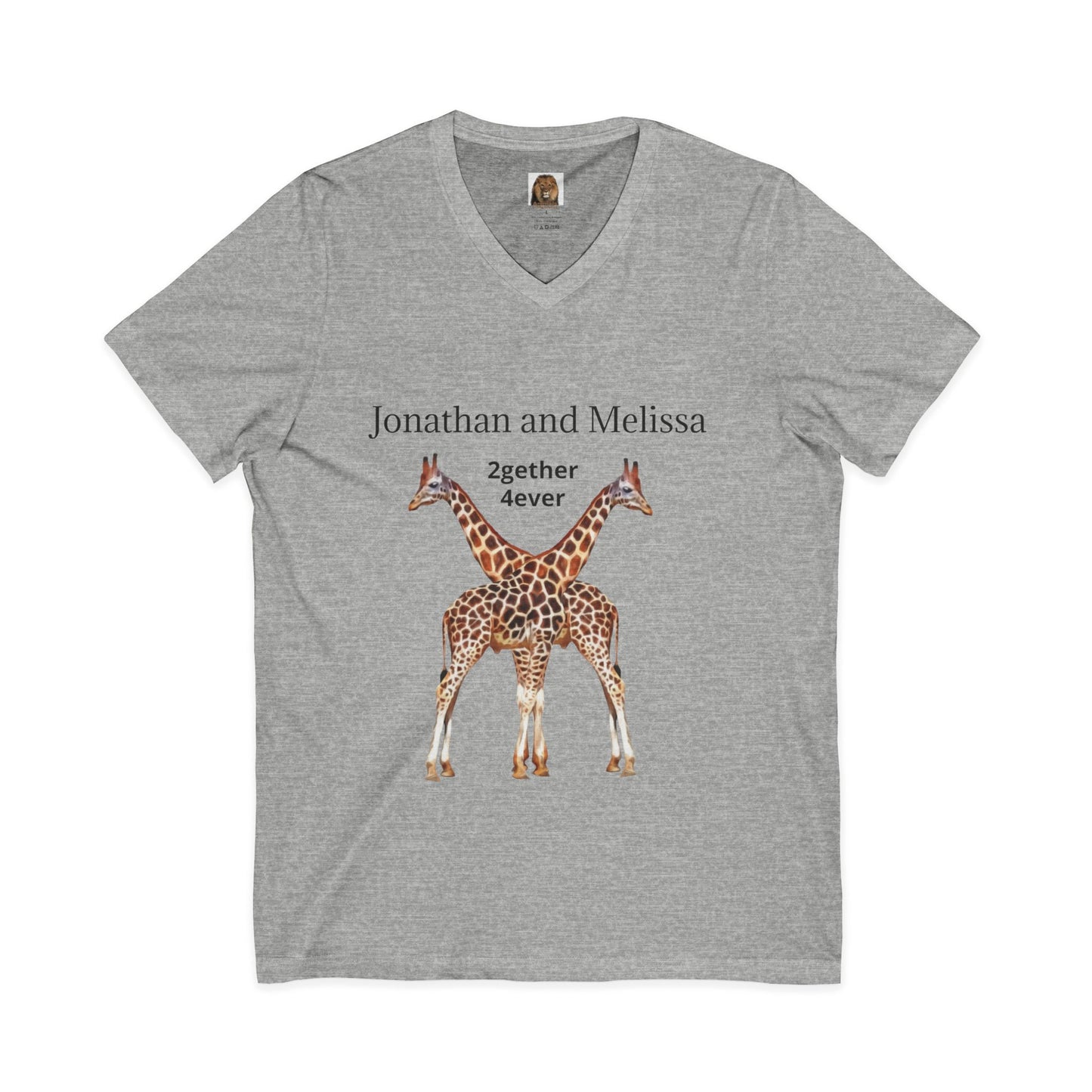 Personalized Giraffe Couple Romantic Unisex V-Neck Tee for Animal Lovers