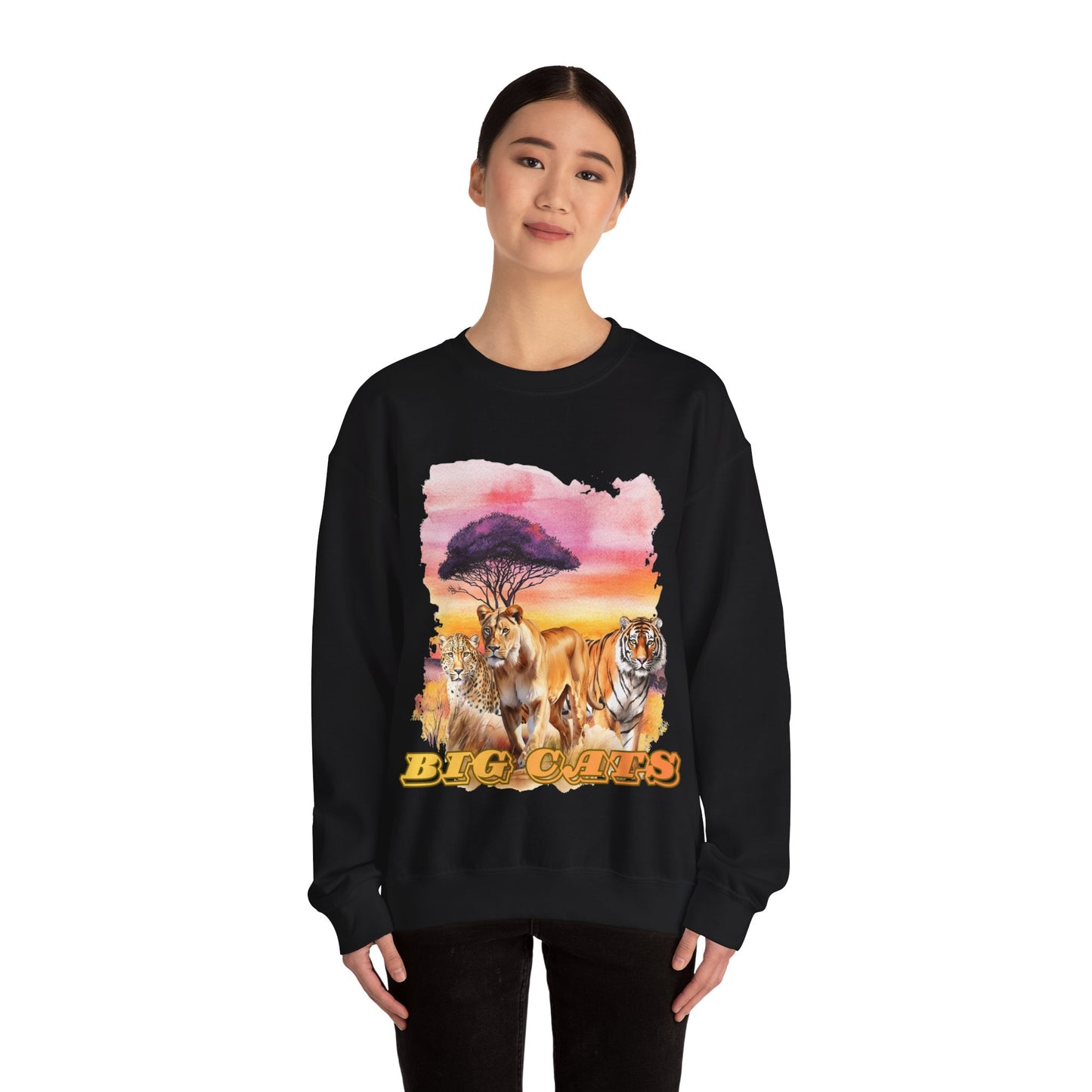 Women's Big Cats Trio Crewneck Sweatshirt — Cheetah, Lioness & Tiger