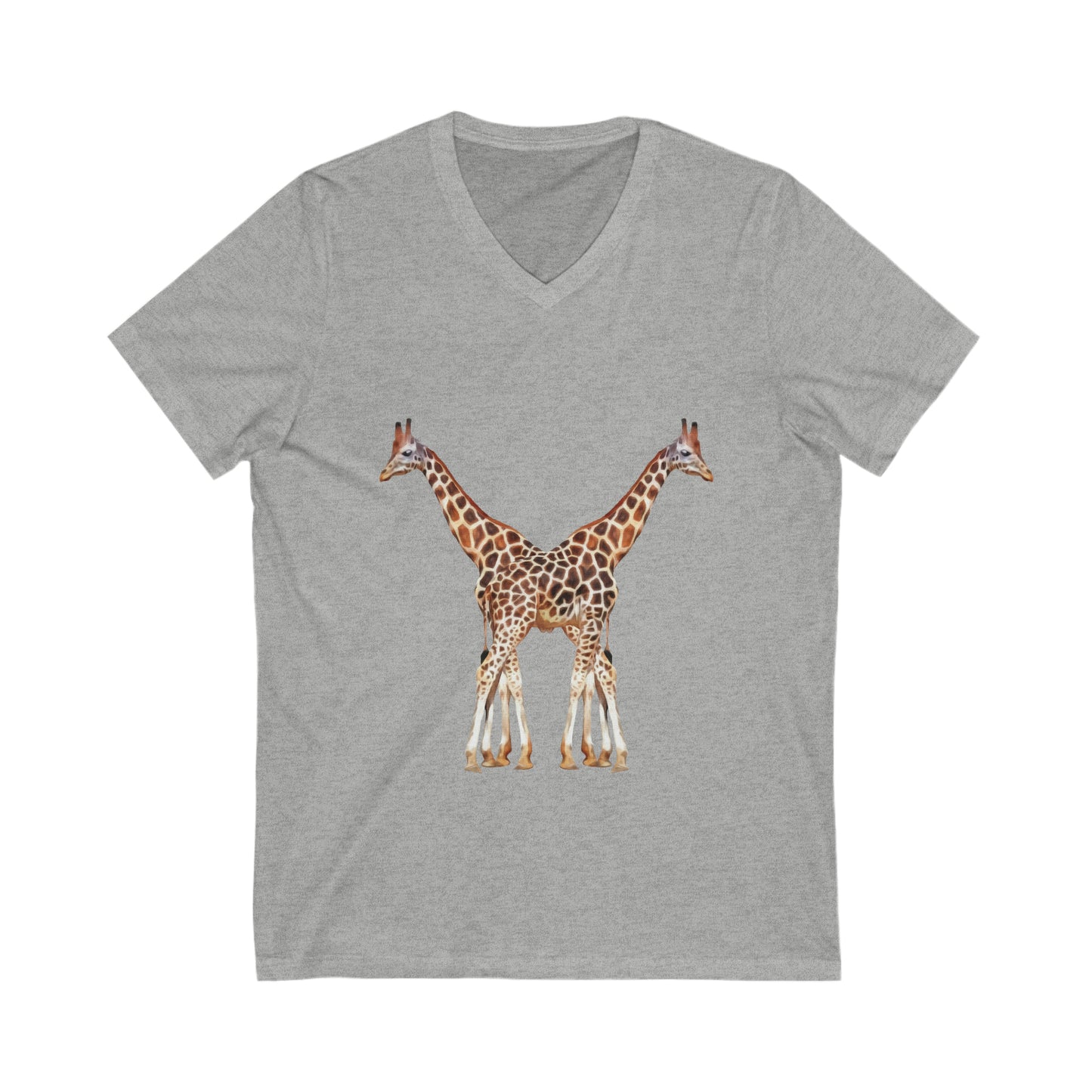 Unisex Giraffe Couple Short Sleeve V-Neck Tee