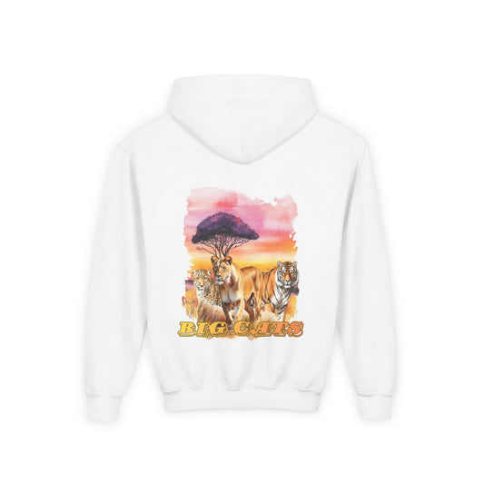 Girl's Big Cats Sunset Safari Trio Hooded Sweatshirt -  Lion, Cheetah & Tiger Graphic