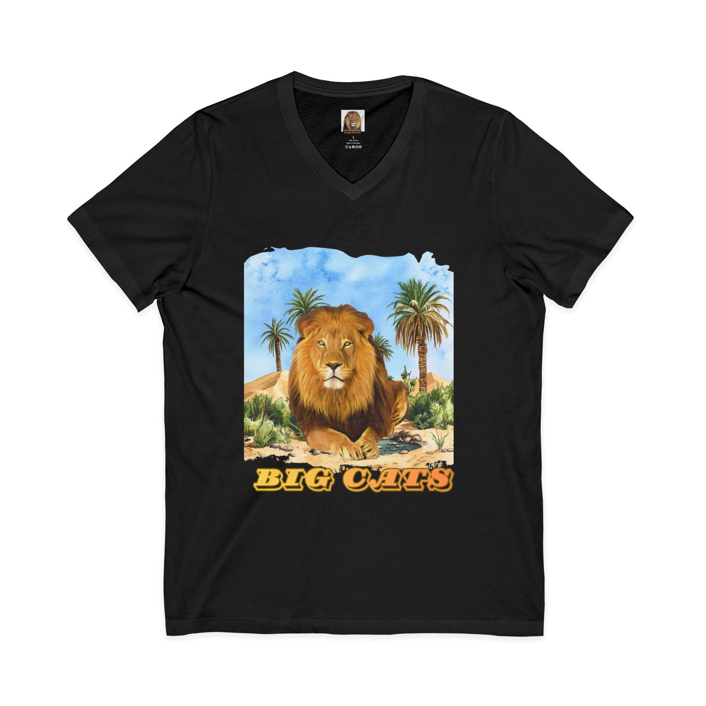 Men's Lion Big Cats Short Sleeve V-Neck Tee
