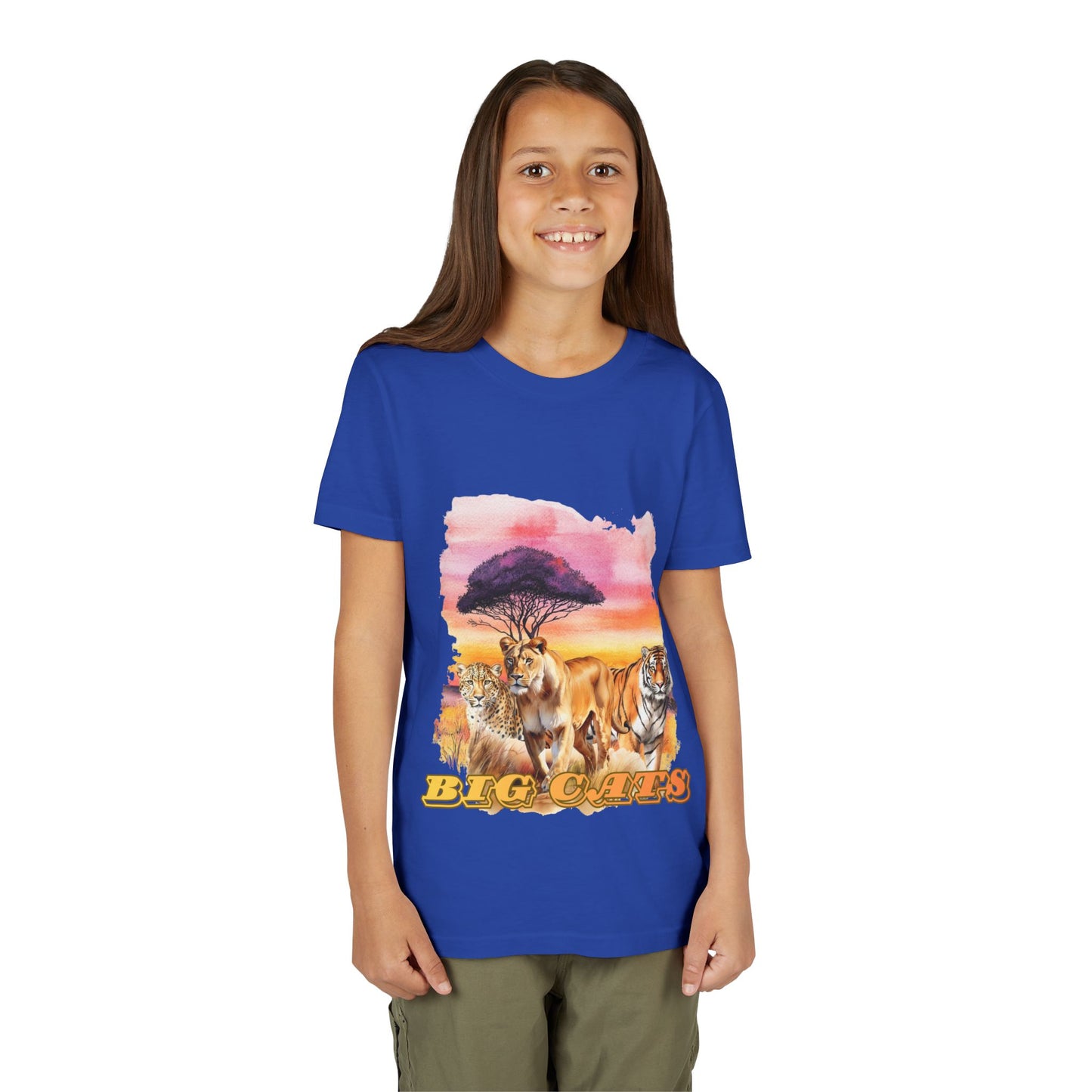 Girls Big Cats Trio Graphic Kids T-Shirt (Lion, Tiger, Cheetah)