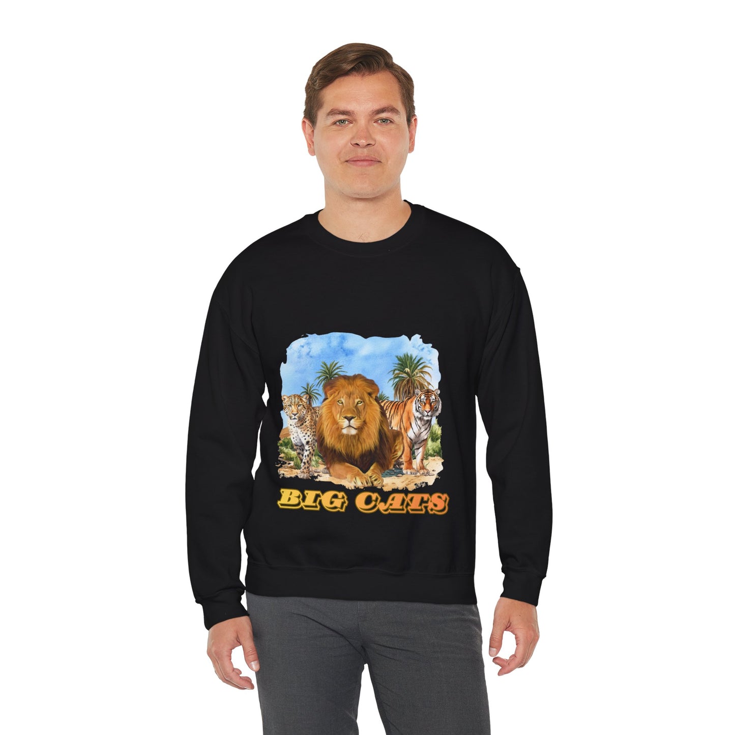 Men's Big Cats Trio Crewneck Sweatshirt - Cheetah, Lion & Tiger